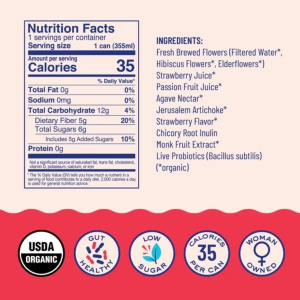 Strawberry Passion Sparkling Prebiotic + Probiotic Drink (12 Cans) - Image 3