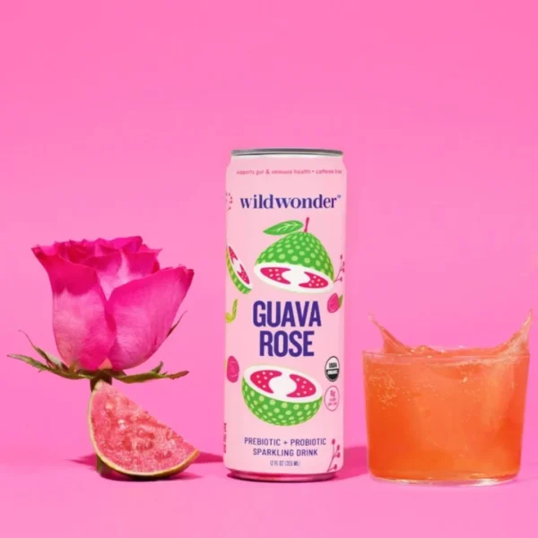 Guava Rose Sparkling Prebiotic + Probiotic Drink (12 Cans) - Image 2