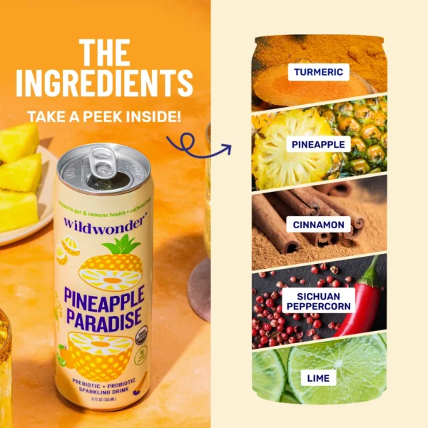 Pineapple Paradise Sparkling Prebiotic + Probiotic Drink (12 Cans) - Image 4