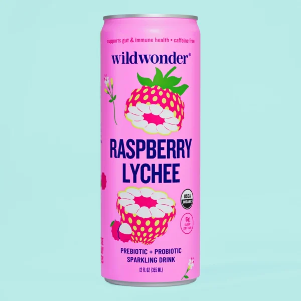 Raspberry Lychee Sparkling Prebiotic + Probiotic Drink (12 Cans)