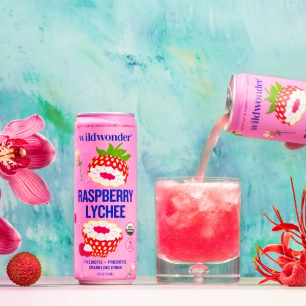 Raspberry Lychee Sparkling Prebiotic + Probiotic Drink (12 Cans) - Image 6