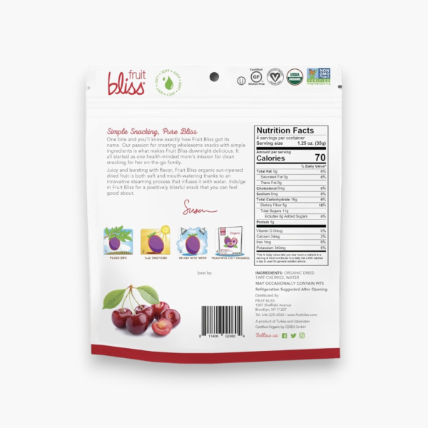 Fruit Bliss Organic Tart Cherries Snacks 4 oz. (Case of 6) - Image 2