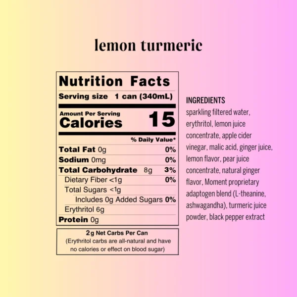 Moment Sparkling Lemon Turmeric Botanical Water (12-Cans) - Image 3