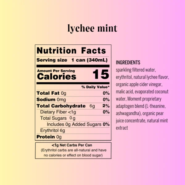 Moment Sparkling Lychee Mint Botanical Water (12-Cans) - Image 3