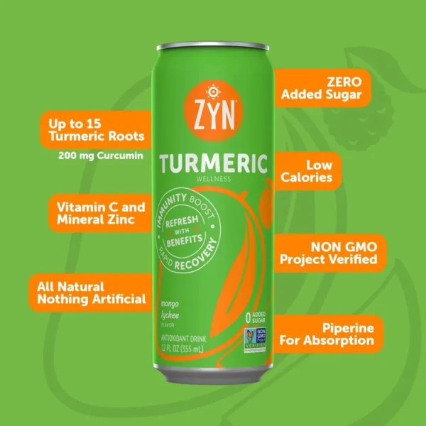 Zyn Mango Lychee Turmeric Wellness Drink (12-Cans) - Image 3