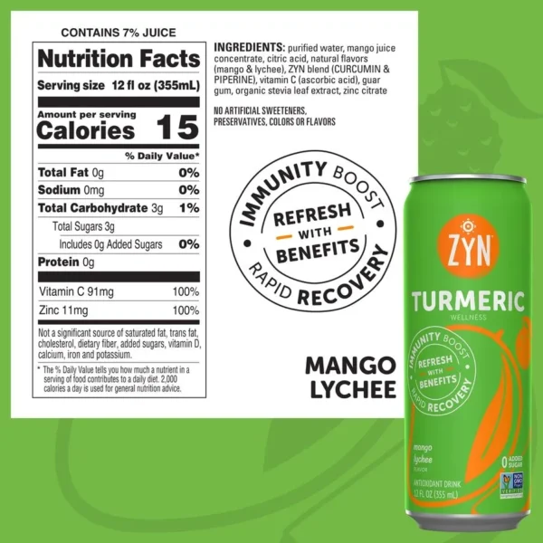 Zyn Mango Lychee Turmeric Wellness Drink (12-Cans) - Image 5