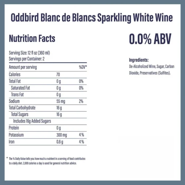 Oddbird Blanc de Blancs Non-Alcoholic Sparkling White Wine - Image 4