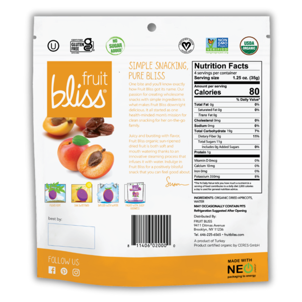 Fruit Bliss Organic Turkish Apricot Snacks 5 oz (Case of 6) - Image 4