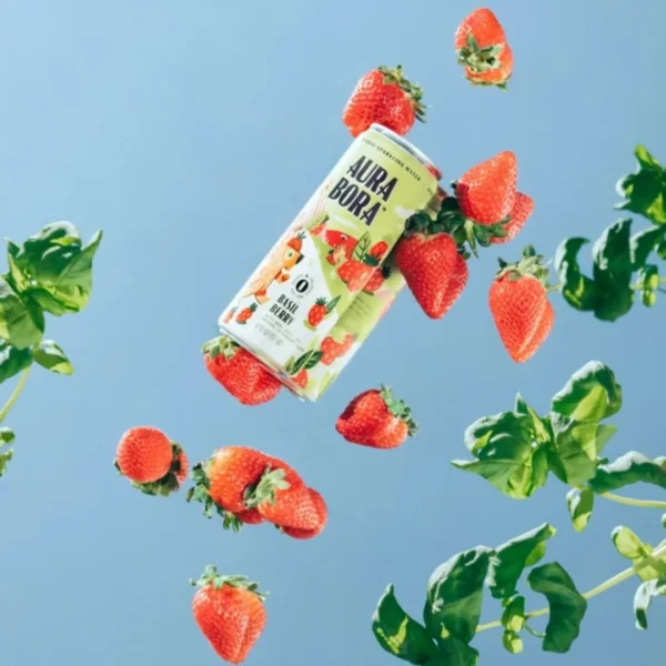 Aura Bora, Strawberry Basil Herbal Sparkling Water (12-Cans) - Image 3
