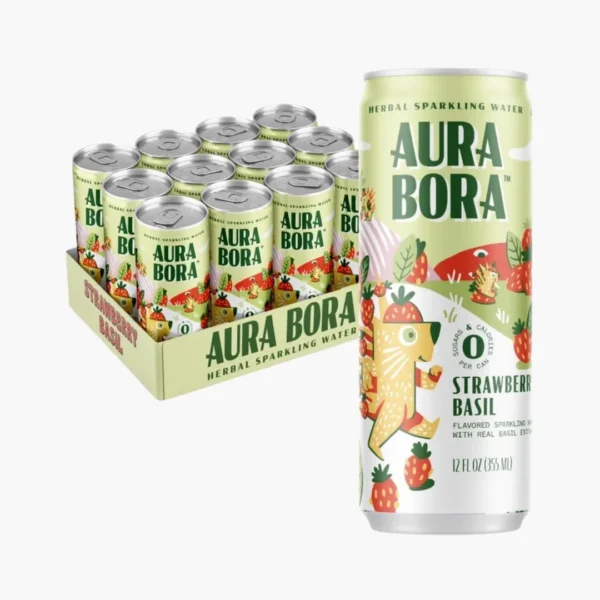 Aura Bora, Strawberry Basil Herbal Sparkling Water (12-Cans)